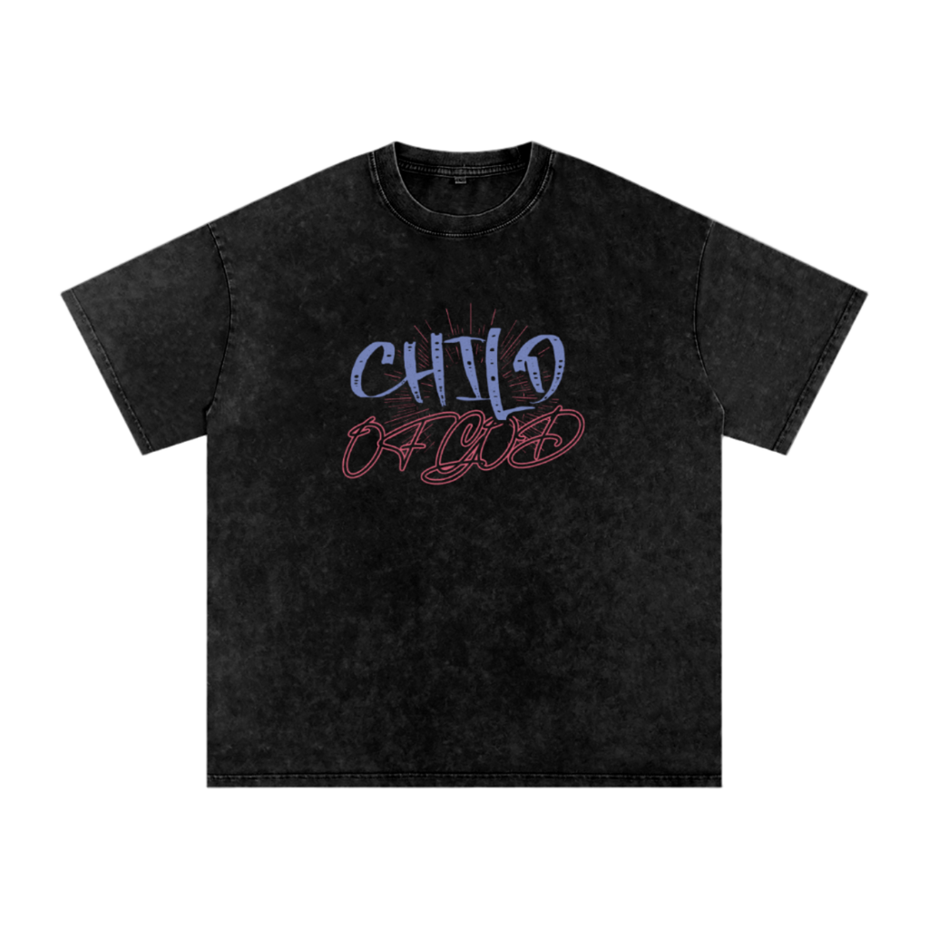 Snow Washed Oversized T-Shirt with Child of God print in vintage black cotton, relaxed fit.