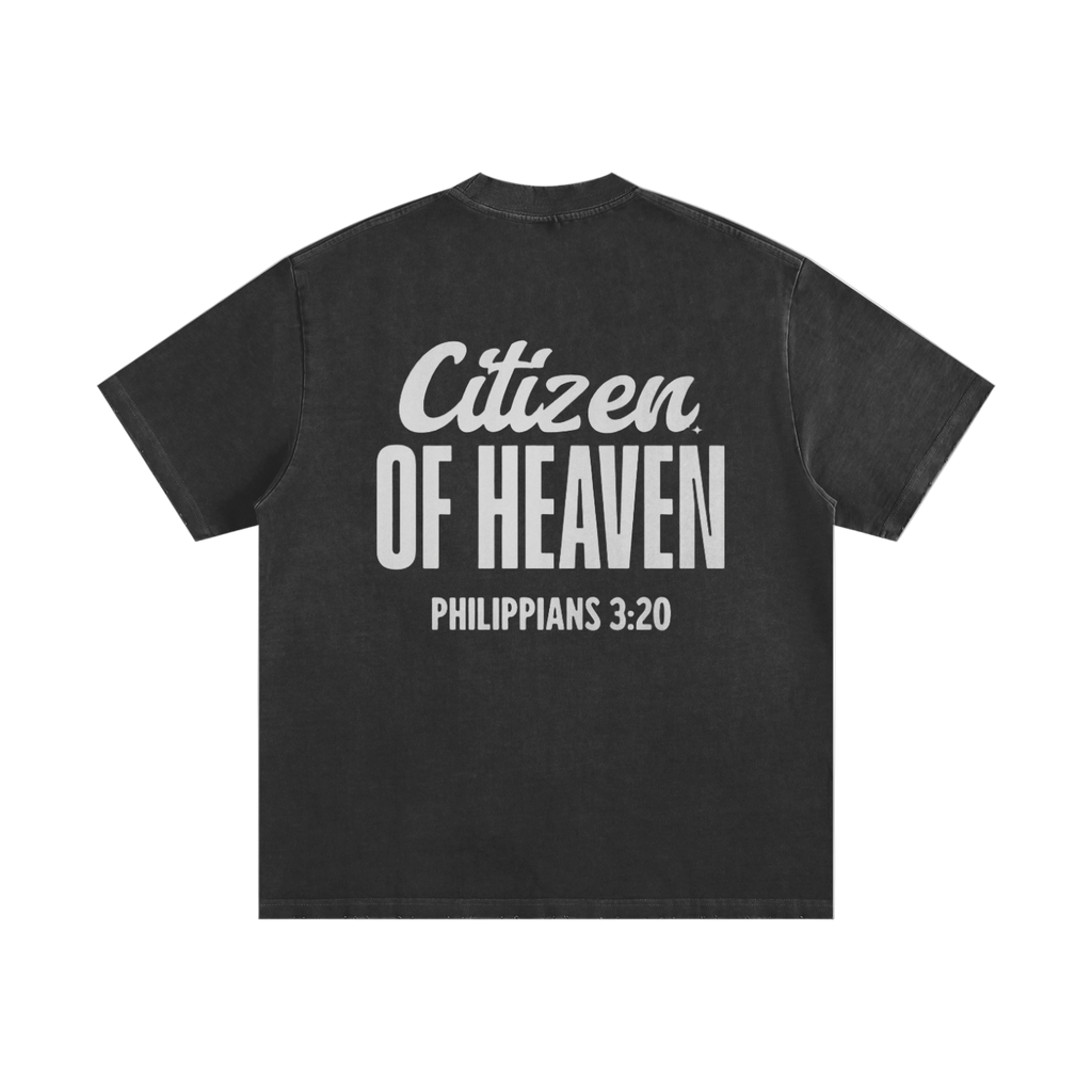 Black Citizen of Heaven T-shirt with Philippians 3:20 printed on the back, faith-inspired design