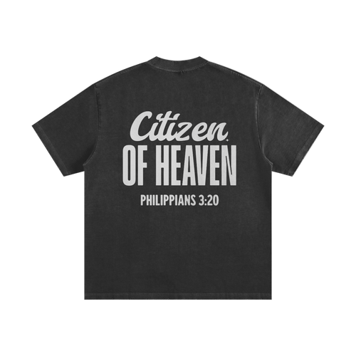 Black Citizen of Heaven T-shirt with Philippians 3:20 printed on the back, faith-inspired design
